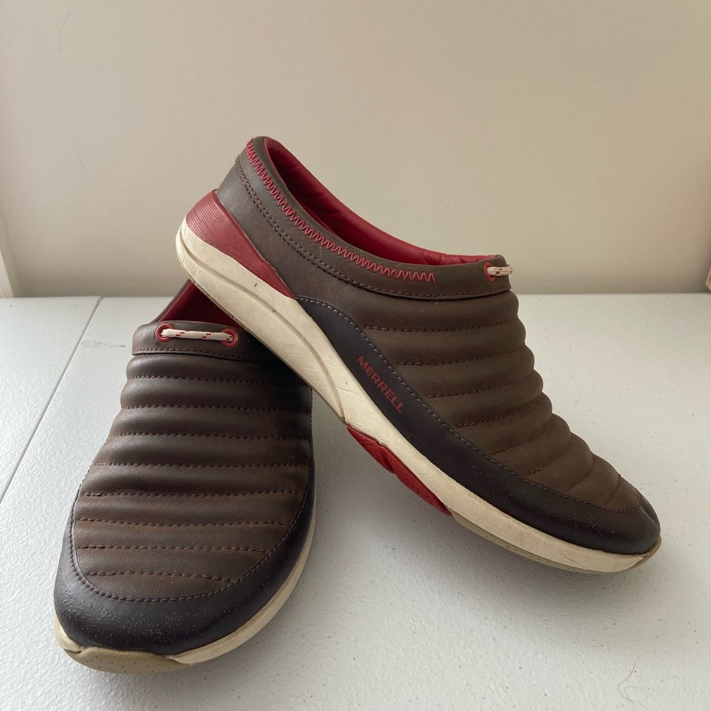 EUC Merrell women’s applaud slide bracken brown slip on sneakers shoes size 8.5